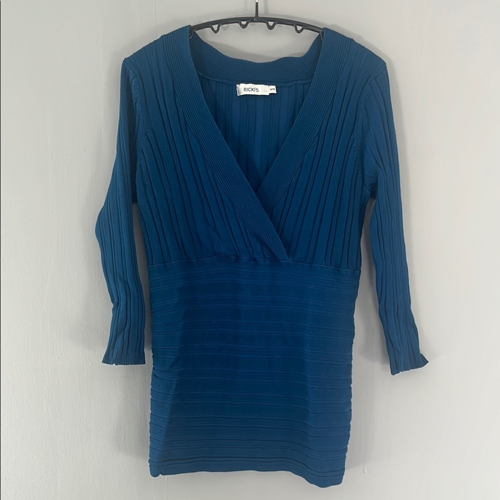 Ricki's Teal Ribbed V-Neck Top